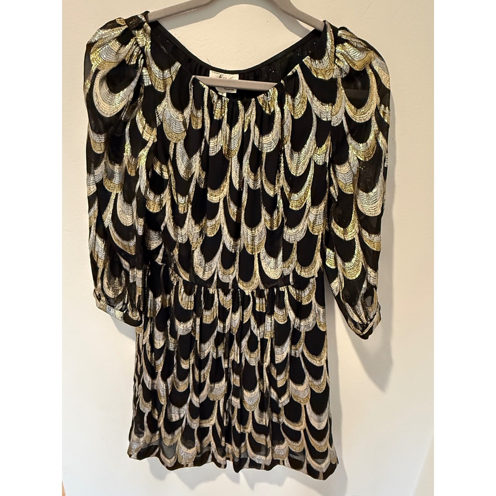 Vintage Y2K Milly Metallic Scallop Lurex Silk Blend Mini Dress